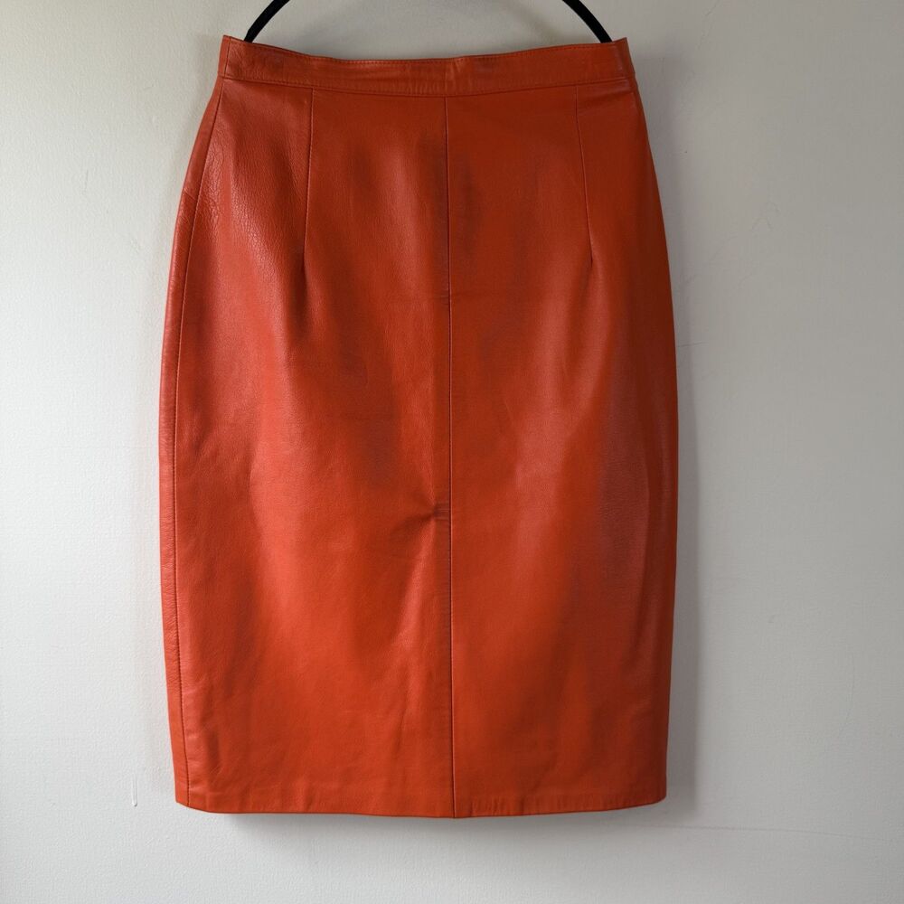 Vintage Giovinezza Moda by Rocco Leather Orange Skirt | Knee Length